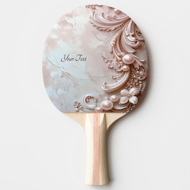 Pala De Ping Pong Pink Ornate Pearl and Floral Ping Pong Paddle (Anverso)