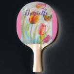 Pala De Ping Pong Pink Tulip Floral Watercolor Ping Pong Paddle<br><div class="desc">Pink Tulip Floral Watercolor Ping Pong Paddle,  with a fully customizable Name. A glorious gift ping pong paddle gift. Designed from my original watercolor paintings,  that I painted from my own flower garden.</div>