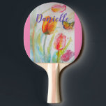 Pala De Ping Pong Pink Tulip Floral Watercolor Ping Pong Paddle<br><div class="desc">Pink Tulip Floral Watercolor Ping Pong Paddle,  with a fully customizable Name. A glorious gift ping pong paddle gift. Designed from my original watercolor paintings,  that I painted from my own flower garden.</div>