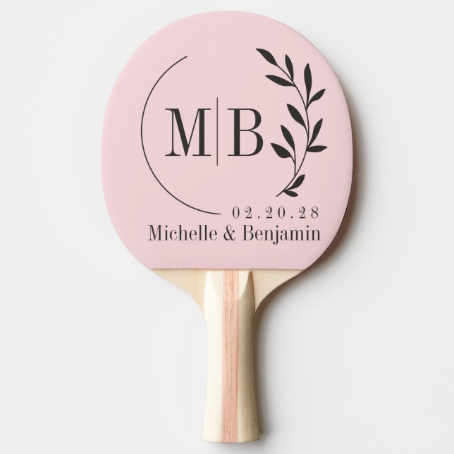 Pala De Ping Pong Pink Whisper and Black Leaf Wedding Monogram (Anverso)