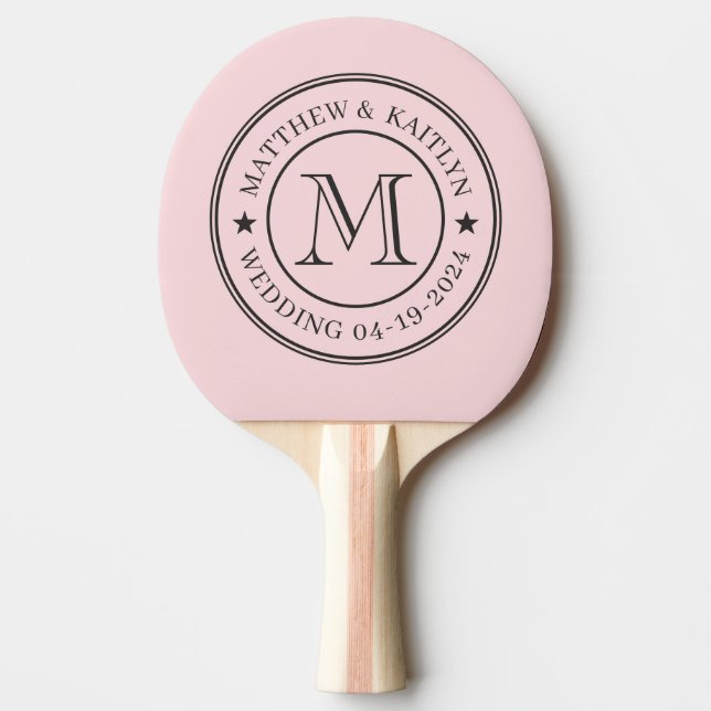 Pala De Ping Pong Pink Whisper and Black Wedding Monogram Star (Anverso)