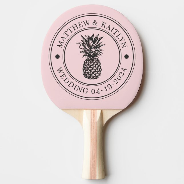 Pala De Ping Pong Pink Whisper & Black Pineapple Wedding Crest &Name (Anverso)