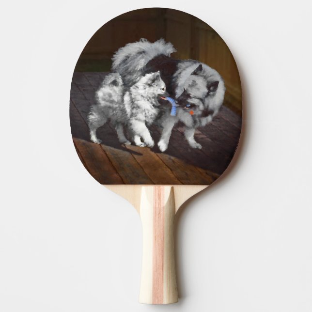Pala De Ping Pong Pintado Keeshond Playtime - Arte Perro Original. (Anverso)
