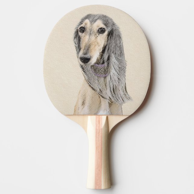 Pala De Ping Pong Pintado Saluki (Amanecer) - Arte Perro Original Cu (Anverso)