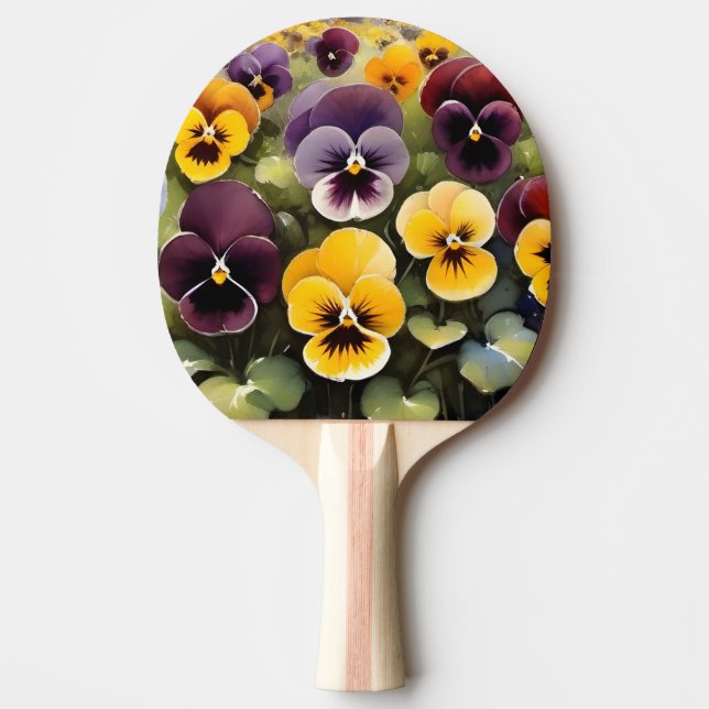 Pala De Ping Pong Pintura acuarela de tonos amarillos y morados (Anverso)