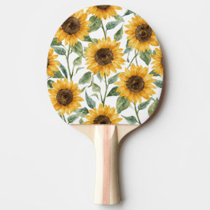 Pala De Ping Pong Pintura Acuarela Floral Amarillo Girasoles