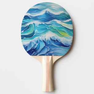 Pala De Ping Pong Pintura acuática de olas azules