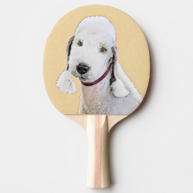 Pala De Ping Pong Pintura de Bedlington Terrier - Original Perro Art (Anverso)