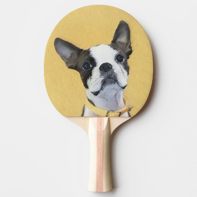 Pala De Ping Pong Pintura de Boston Terrier - Arte de Perro Original (Anverso)