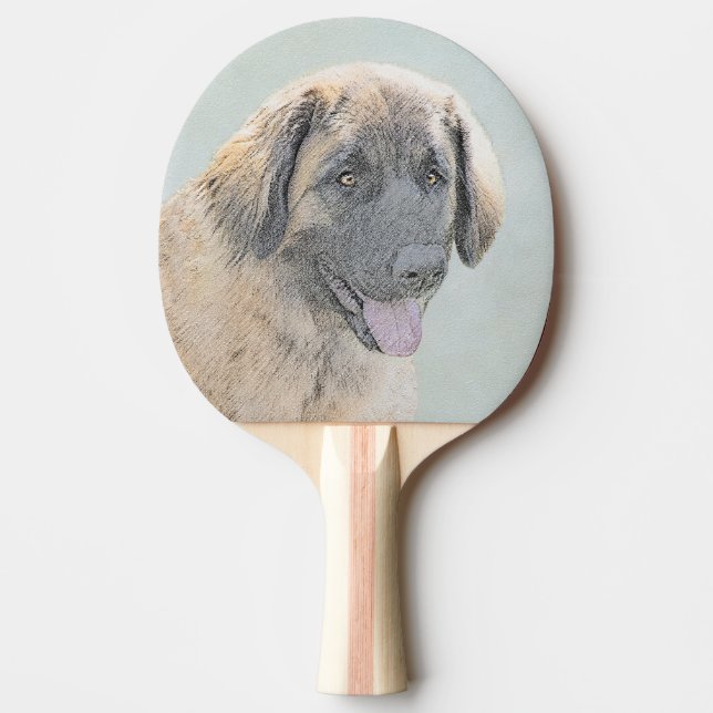 Pala De Ping Pong Pintura de Leonberger - Arte de Perro Original. (Anverso)