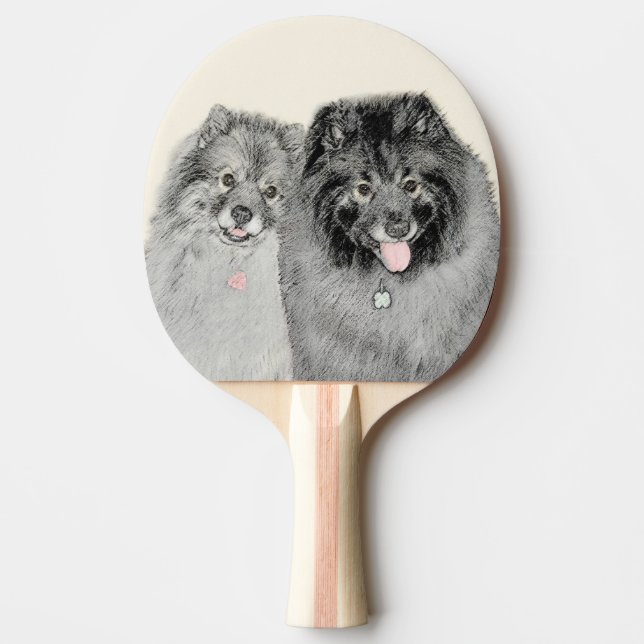 Pala De Ping Pong Pintura de madre y hijo Keeshond - Arte de perro o (Anverso)