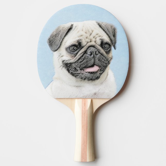 Pala De Ping Pong Pintura de pug - Arte de perro original lindo (Anverso)