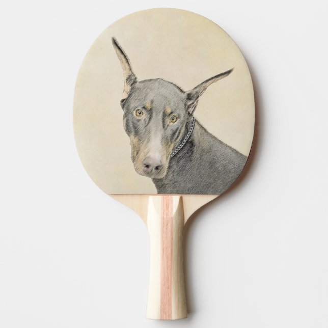 Pala De Ping Pong Pintura Doberman Pinscher - Original Dog Art (Anverso)