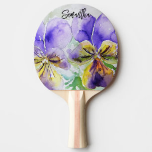 Pala De Ping Pong Pintura en acuarela de viola púrpura pensamiento