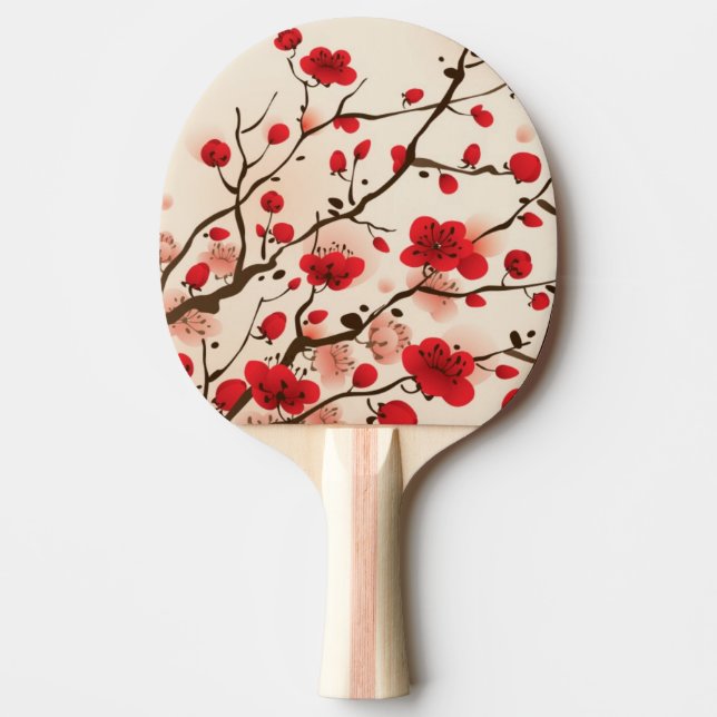 Pala De Ping Pong Pintura oriental del estilo, flor del ciruelo en (Anverso)