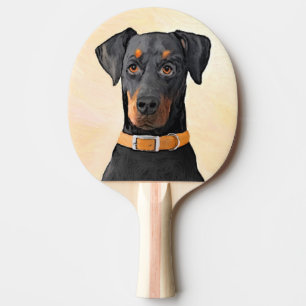Pala De Ping Pong Pintura original de Doberman Pinscher sin cortar