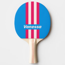 Pala De Ping Pong Pinzas de rayas azules retro con nombre