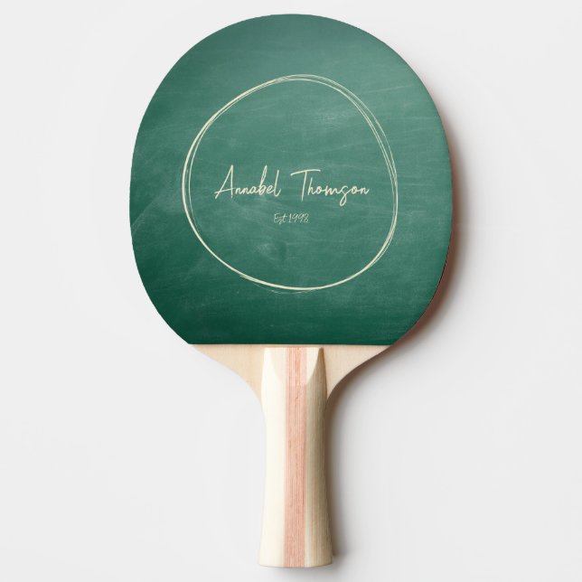 Pala De Ping Pong Pizarra Verde Nombre en Círculo Dibujado (Anverso)