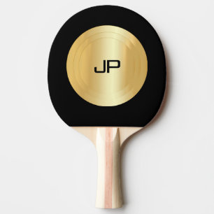 Pala De Ping Pong Plantilla Elegante Monogramada En Negro Y Oro