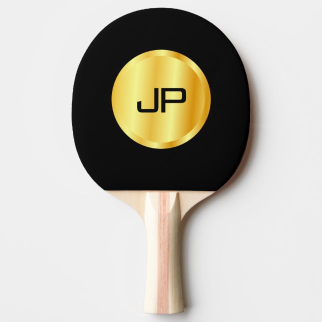 Pala De Ping Pong Plantilla Monogramada Metálica Look Faux Gold (Anverso)