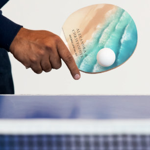 Pala De Ping Pong Playa del Océano Acuarela Firma Verano