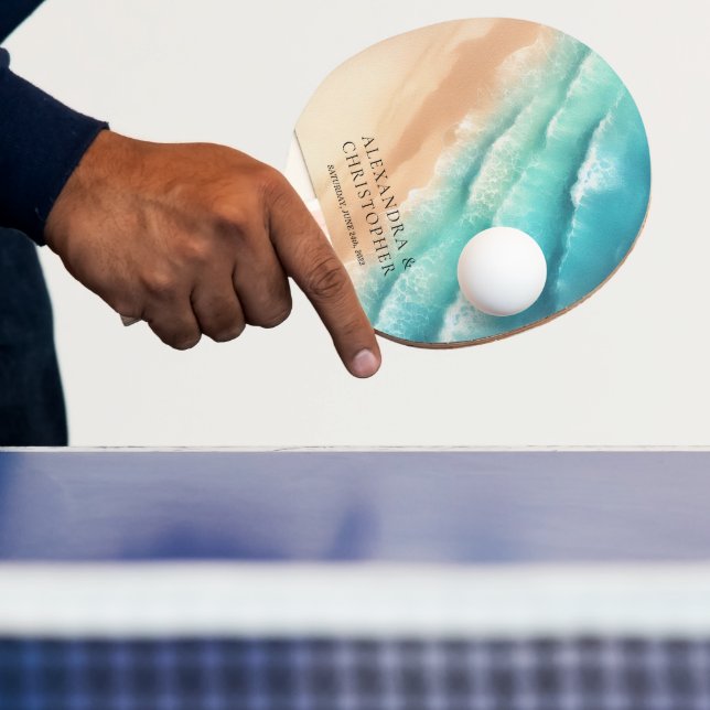 Pala De Ping Pong Playa del Océano Acuarela Firma Verano (in situ)