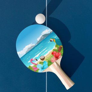 Pala De Ping Pong Playa tropical flamingo hibiscus flamencos rosados