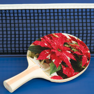 Pala De Ping Pong Poinsettias florales blancas rojas festivas