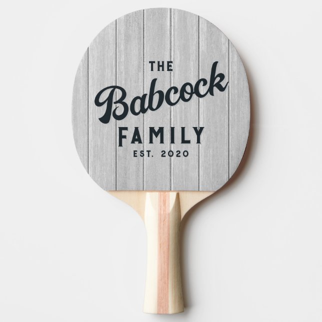 Pala De Ping Pong Polished Gray Wooden Boards Retro Family Name (Anverso)