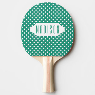 Pala De Ping Pong Póliza de polka verde azulada y blanca personaliza