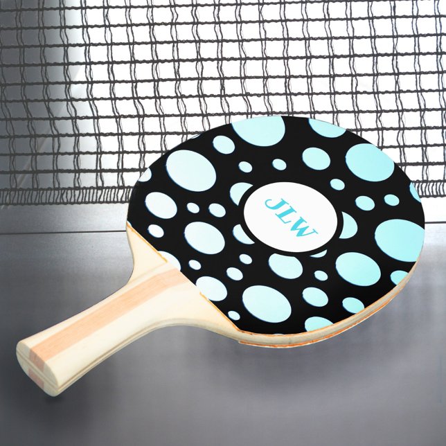 Pala De Ping Pong Polka azul retro moderno con puntos en negro (Subido por el creador)