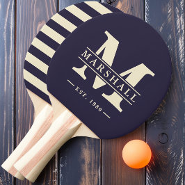 Pala De Ping Pong Polo Overlay de Monograma y Nombre Midnight Ocean