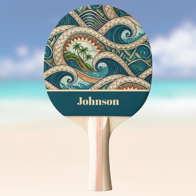Pala De Ping Pong Polynesian Tropical Wave Palm Trees Pattern Name (Subido por el creador)