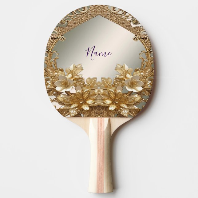 Pala De Ping Pong Pong Paddle de oro moderno ornate floral (Anverso)