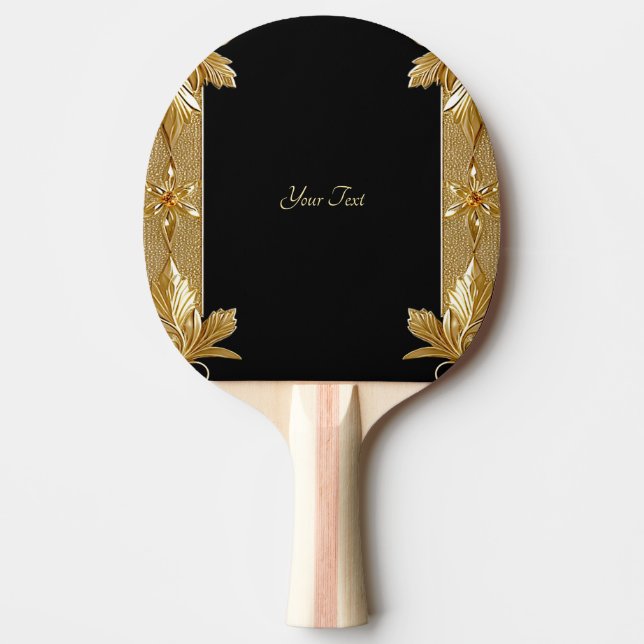 Pala De Ping Pong Pong Paddle dorado de ornato negro (Anverso)