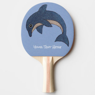 Pala De Ping Pong Posición de salto del delfín blanco azul marino de