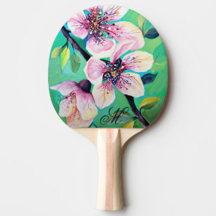 Pala De Ping Pong Precioso Monograma de Árbol de Cerezo Japonés Saku