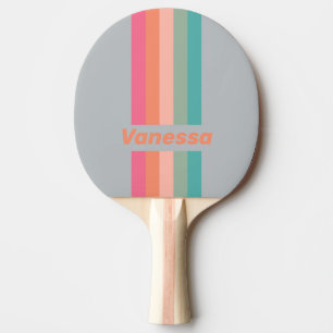 Pala De Ping Pong Prendedor Vintage Encanto Lila con Rayas y Nombre