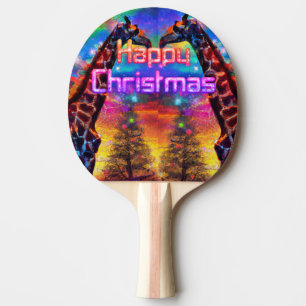 Pala De Ping Pong Primera jirafa de arcoiris colorida de Navidad en