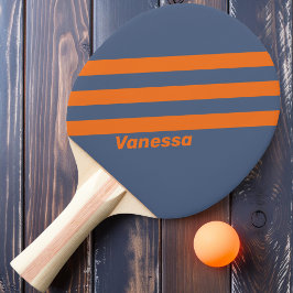 Pala De Ping Pong Puesta de sol retro costera tres rayas con nombre