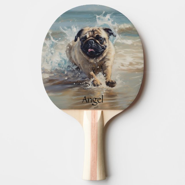 Pala De Ping Pong Pug feliz en el personalizable de la playa (Anverso)