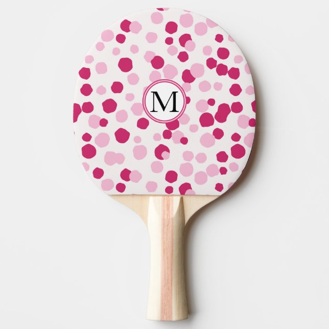 Pala De Ping Pong Punto blanco rosado Personalizado Monograma Ping P (Anverso)
