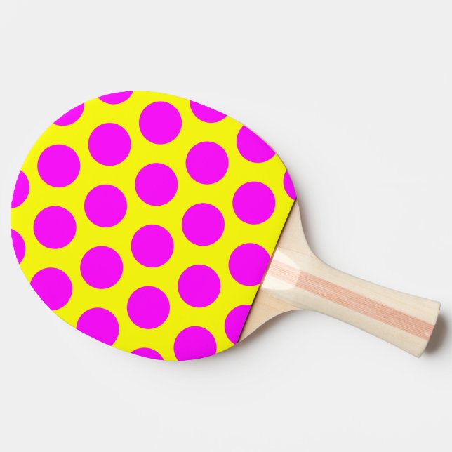 Pala De Ping Pong Puntos de Polka Amarillo y Magenta (Lateral)