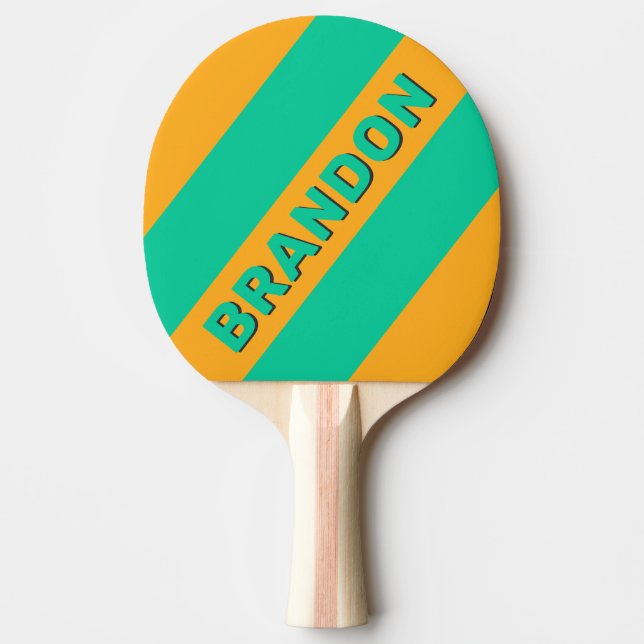 Pala De Ping Pong Punzón tropical retro tiras negrita con nombre (Anverso)