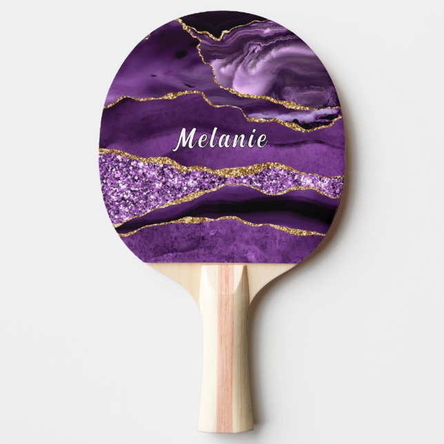 Pala De Ping Pong Purple Gold Purpurina Nombre personalizado Ping Po (Anverso)