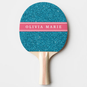 Pala De Ping Pong Purpurina azul (falso) Nombre personalizado rosa