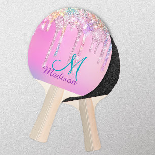 Pala De Ping Pong Purpurina de arcoiris de unicornio rosa lindo gote