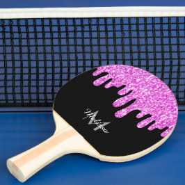 Pala De Ping Pong Purpurina de espárragos de goteo Monograma negro r