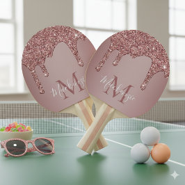 Pala De Ping Pong Purpurina de goteo de oro de esparkle Glam Rosa Mo