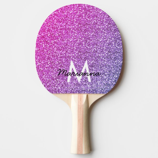 Pala De Ping Pong Purpurina de gradiente morado rosado Giralmente pe (Anverso)